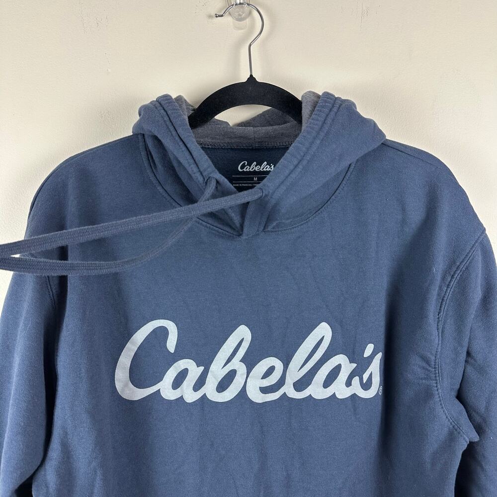 Cabela’s Spellout Logo‎ Pullover Hoodie Navy Graphic Gorpcore Mens Size Medium - Picture 2 of 6
